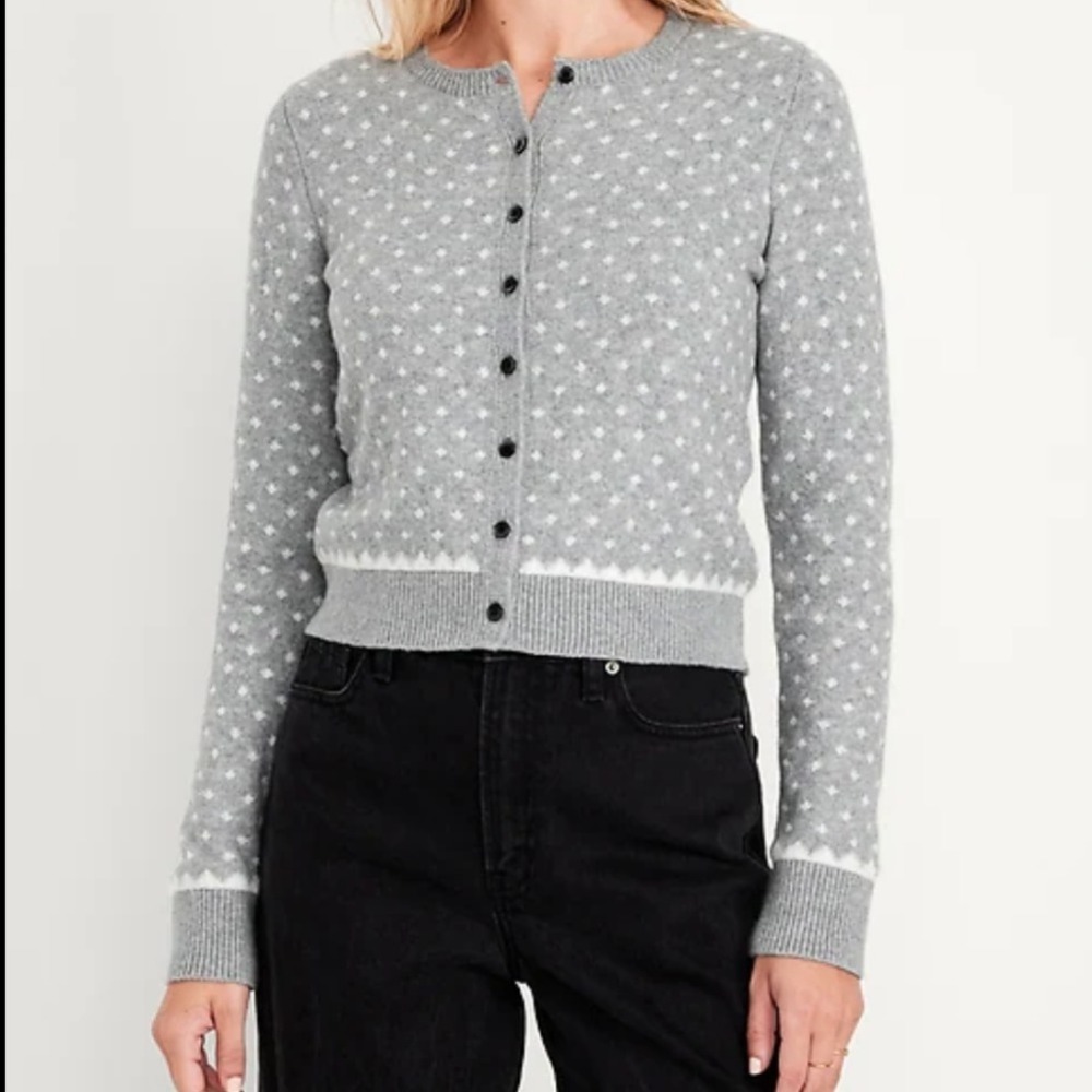 Old Navy Women's Gray Fair Isle Cardigan Sweaterβ Long Sleeve Knit Large